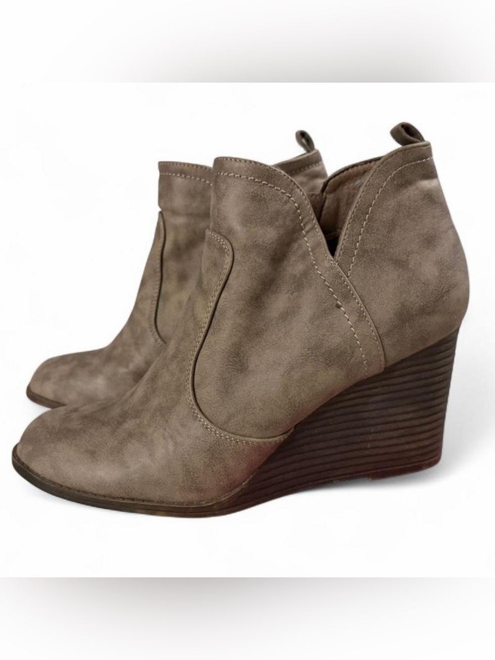 Madden Girl Taupe Suede-Look Wedge Booties